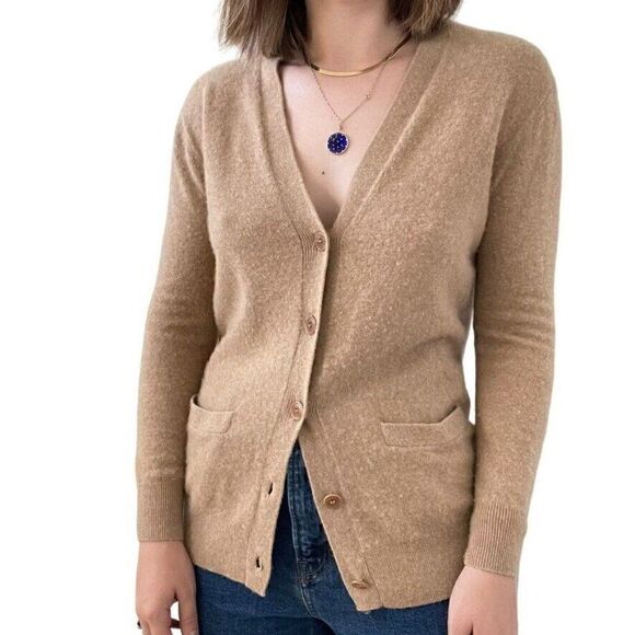 J. Crew Womens Tan Beige 100% Cashmere Italian Preppy Soft Cardigan Sz XS - Picture 6 of 6